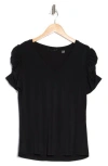 T Tahari Ruched Sleeve V-neck T-shirt In Black