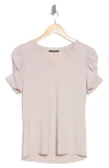 T Tahari Ruched Sleeve V-neck T-shirt In Tranquil Taupe