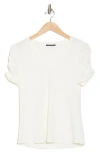 T Tahari Ruched Sleeve V-neck T-shirt In White Star