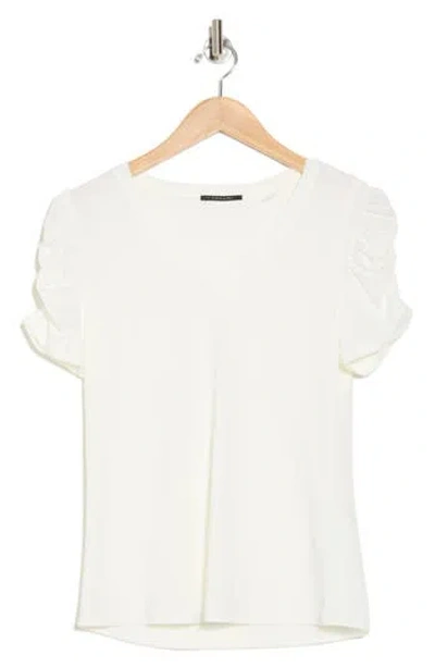 T Tahari Ruched Sleeve V-neck T-shirt In White Star