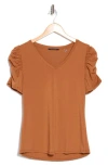 T Tahari Ruched Sleeve V-neck T-shirt In Wild Honey