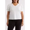 T Tahari Ruched V-neck T-shirt In White Star