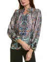 T Tahari Women's Printed Satin Button-front Top In Blue
