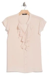 T Tahari Ruffle Cap Sleeve Button-up Top In Champagne