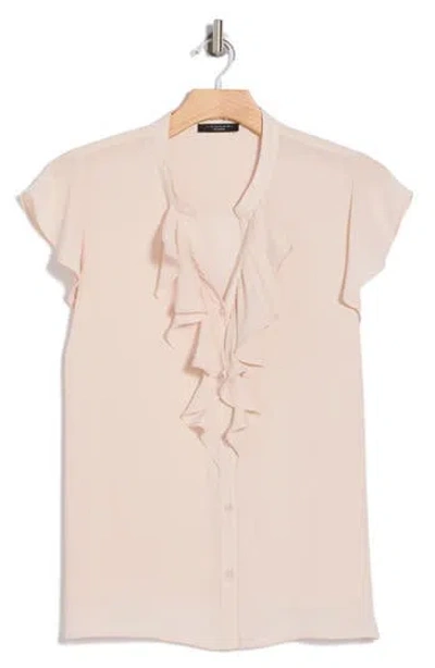 T Tahari Ruffle Cap Sleeve Button-up Top In Champagne