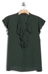 T Tahari Ruffle Cap Sleeve Button-up Top In Jungle Green