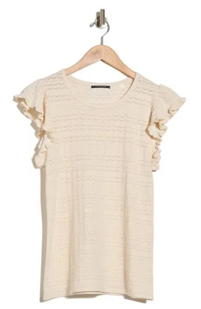 T Tahari Ruffle Cap Sleeve Pointelle Sweater In Brown