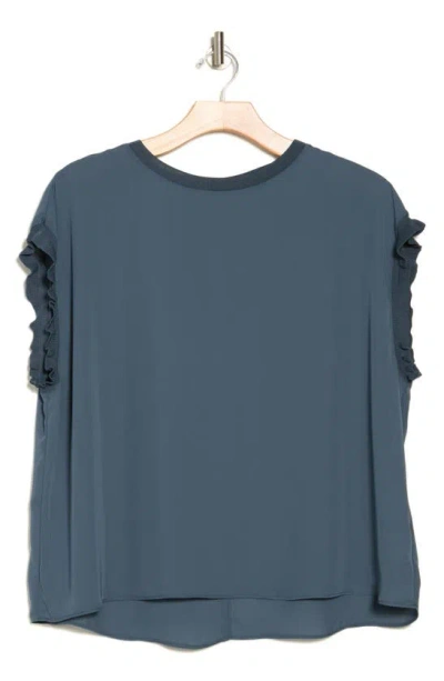 T Tahari Ruffle Cap Sleeve Top In Deep Slate Blue