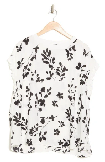 T Tahari Ruffle Cap Sleeve Top In Ivory/black Stamped