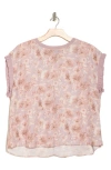 T Tahari Ruffle Cap Sleeve Top In Pink Print