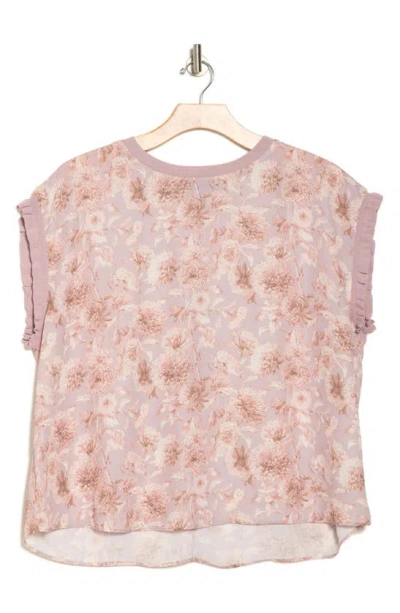 T Tahari Ruffle Cap Sleeve Top In Pink Print