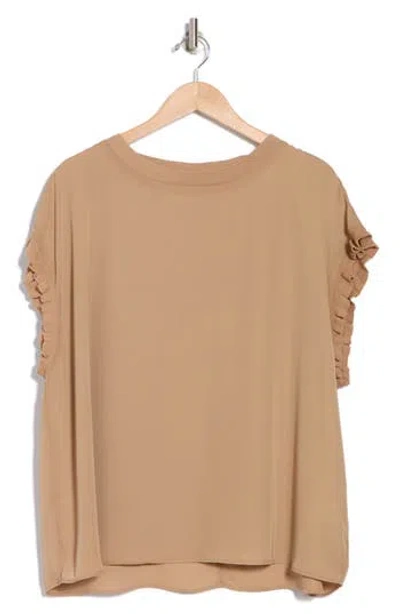 T Tahari Ruffle Cap Sleeve Top In Brown