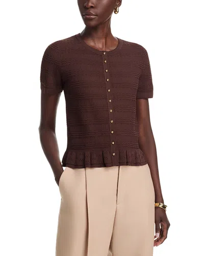 T Tahari Ruffle Hem Cardigan Sweater In Brown