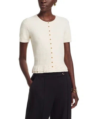 T Tahari Ruffle Hem Cardigan Sweater In White