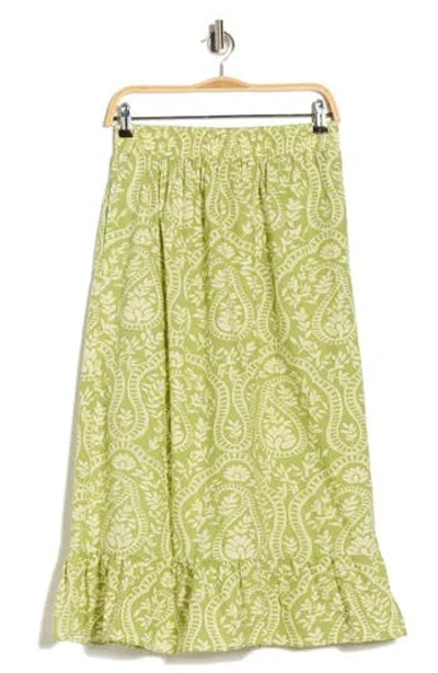 T Tahari Ruffle Hem Cotton Poplin Skirt In Green