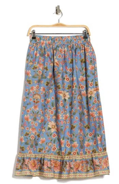 T Tahari Ruffle Hem Cotton Poplin Skirt In Multi