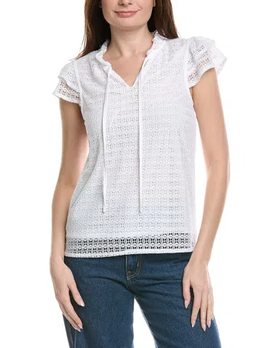 T Tahari Ruffle Lace Top In White