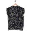 T Tahari Ruffle Mock Neck Cap Sleeve Chiffon Top In Deep Navy/white Pais