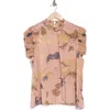 T Tahari Ruffle Mock Neck Cap Sleeve Chiffon Top In Multi