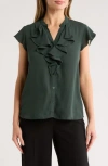 T Tahari Ruffle Cap Sleeve Button-up Top