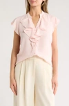 T Tahari Ruffle Short Sleeve Button-up Top