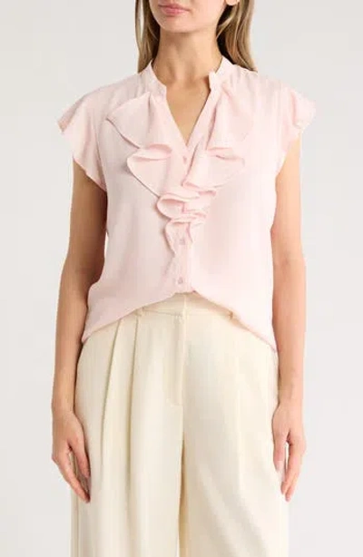 T Tahari Ruffle Short Sleeve Button-up Top