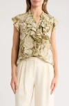 T Tahari Ruffle Cap Sleeve Button-up Top