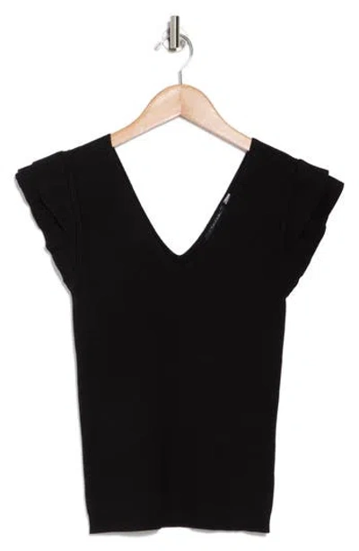 T Tahari Ruffle Sleeve Fitted Sweater In Black
