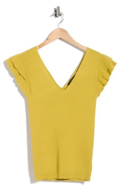 T Tahari Ruffle Sleeve Fitted Sweater In Green