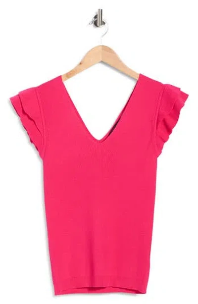 T Tahari Ruffle Sleeve Fitted Sweater In Pink