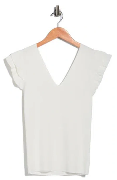 T Tahari Ruffle Sleeve Fitted Sweater In White