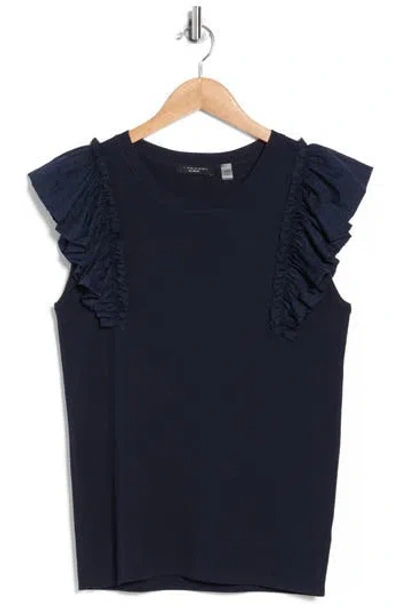 T Tahari Ruffle Sleeve Rib Sweater Tank In Black