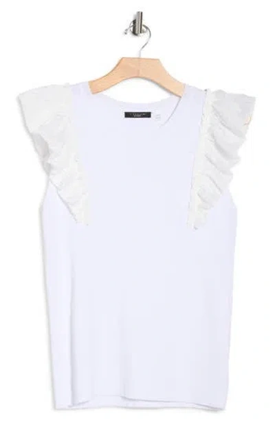 T Tahari Ruffle Sleeve Rib Sweater Tank In Multi