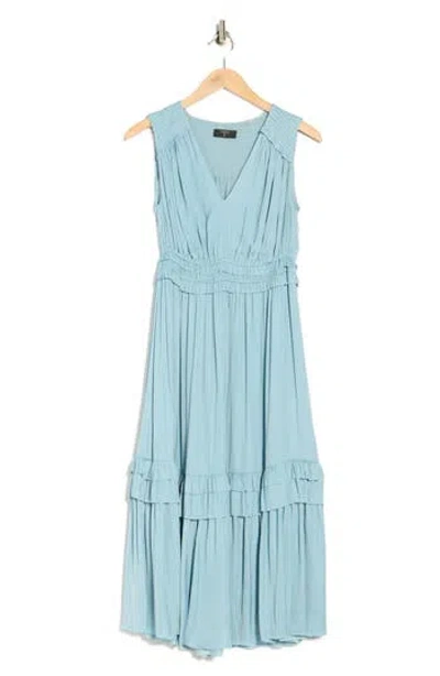 T Tahari Ruffle Sleeveless Tiered Midi Dress In Blue