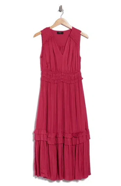 T Tahari Ruffle Sleeveless Tiered Midi Dress In Pink