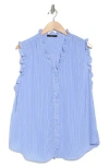 T Tahari Ruffle Sleeveless Top In Medium Blue/white St