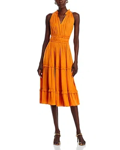 T Tahari Ruffle Trim Midi Dress In Orange Blood