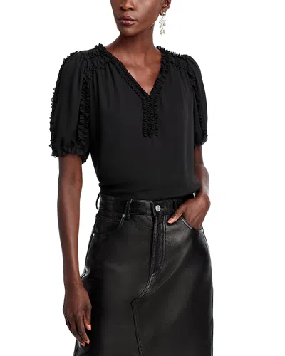 T Tahari Ruffle Trim Top - Exclusive In Black