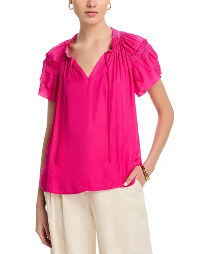 T Tahari Ruffled Sleeve Top In Tulip Pink
