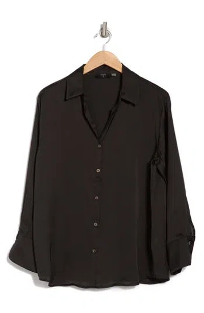 T Tahari Satin Button-down Shirt In Black