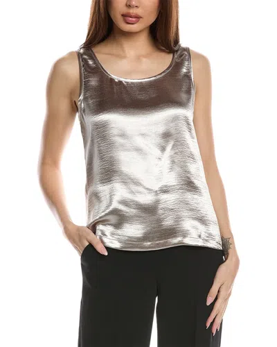 T Tahari Satin Scoop Neck Tank In Silver