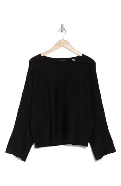 T Tahari Scallop Trim Wide Sleeve Sweater In Black