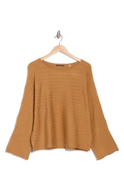 T Tahari Scallop Trim Wide Sleeve Sweater In Toffee