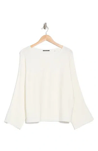 T Tahari Scallop Trim Wide Sleeve Sweater In White Star