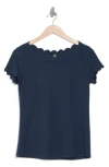 T Tahari Scalloped Knit T-shirt In Dark Teal
