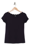 T Tahari Scalloped Knit T-shirt In Deep Navy Blue
