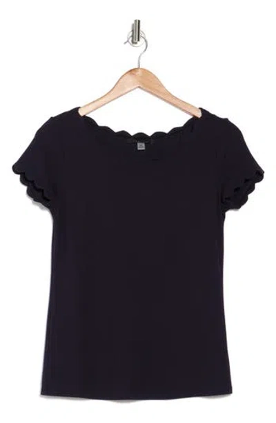 T Tahari Scalloped Knit T-shirt In Deep Navy Blue