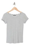 T Tahari Scalloped Knit T-shirt In Dusk Grey Heather