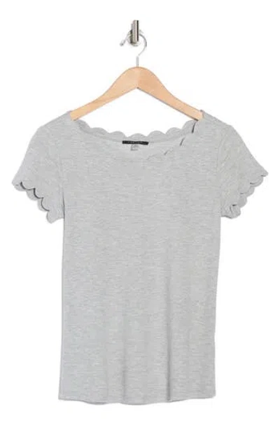 T Tahari Scalloped Knit T-shirt In Dusk Grey Heather