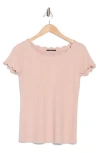 T Tahari Scalloped Knit T-shirt In Dusty Pink